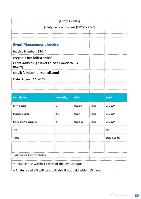 Download Event Management Invoice Template Photoshop template